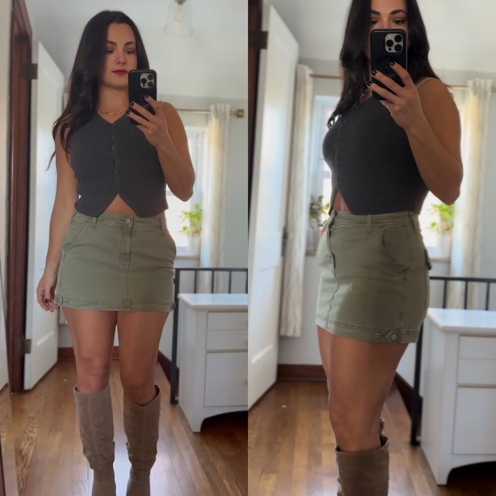 American Eagle Olive Green High-Rise Mini Skirt